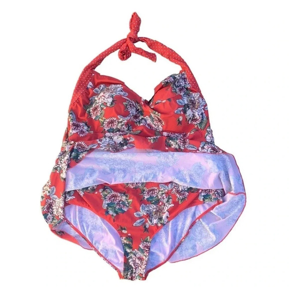 Swimsuits for All Floral Printed Halter One Piece Tummy Control Plus Size 32 - Picture 5 of 10